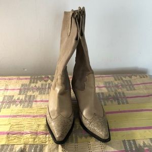 Buttero Cream Leather Western Boots - size 39